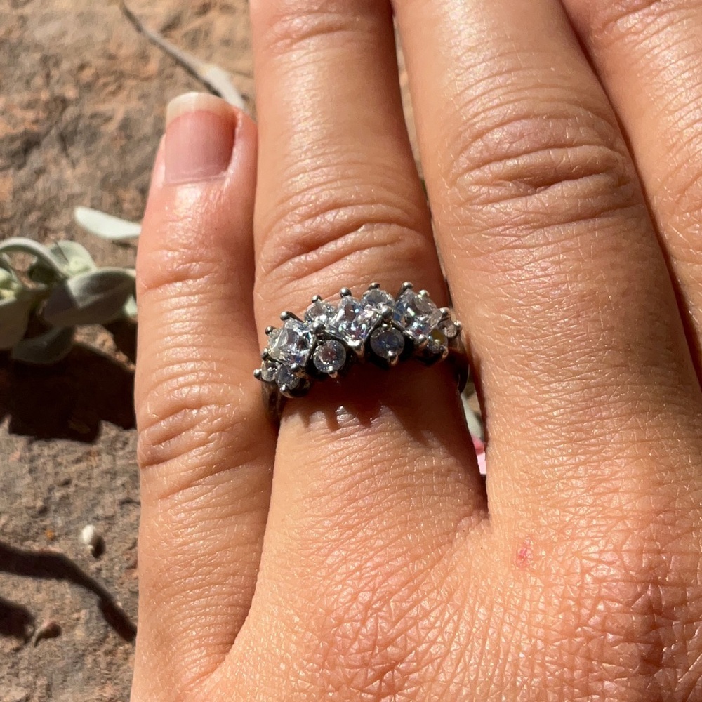 Cubic Zirconia Cluster Sterling Silver Ring